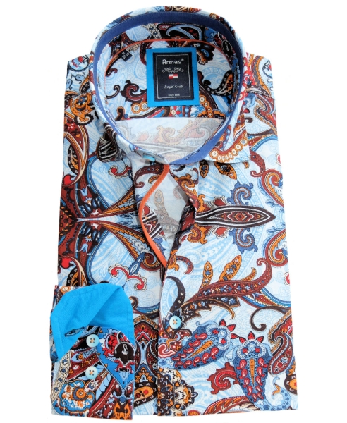 Armas Langarmhemd Comfort Fit blau multicolor Print Paisleys
