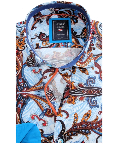 Armas Langarmhemd Comfort Fit blau multicolor Print Paisleys
