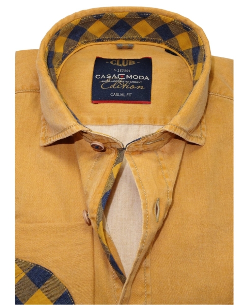 Casa Moda Freizeithemd Langarm Vintage Look in curry blau Patches