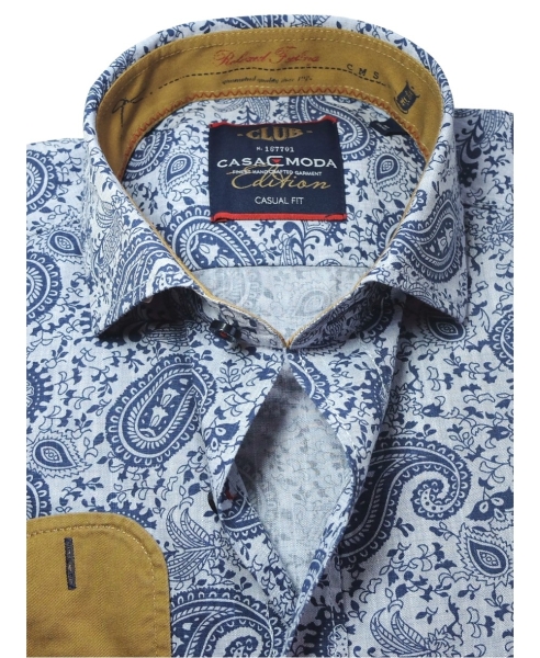 Casa Moda Casual Fit Freizeithemd Langarm in blau mit Paisleys