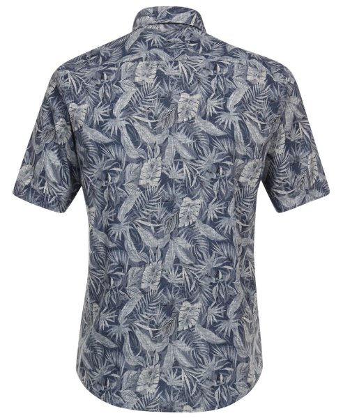 Casa Moda Casual Fit Kurzarmhemd Shorter Style Leinenedition blau Print