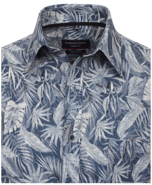 Casa Moda Casual Fit Kurzarmhemd Shorter Style Leinenedition blau Print