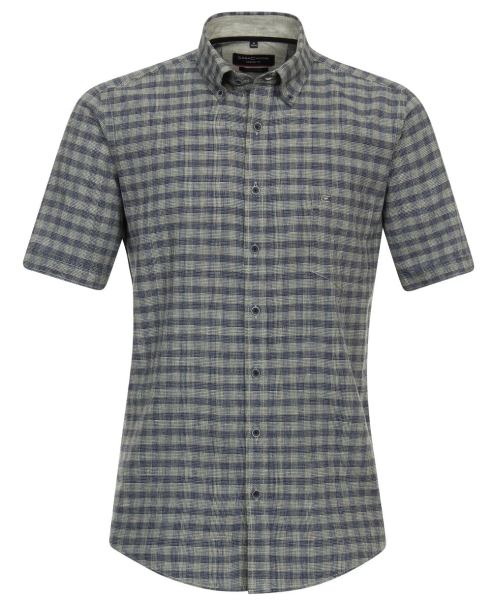 Casa Moda Casual Fit Kurzarmhemd Shorter Style Leinenedition grün blau Karo