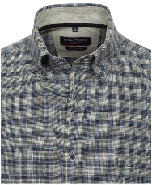 Casa Moda Casual Fit Kurzarmhemd Shorter Style Leinenedition grün blau Karo