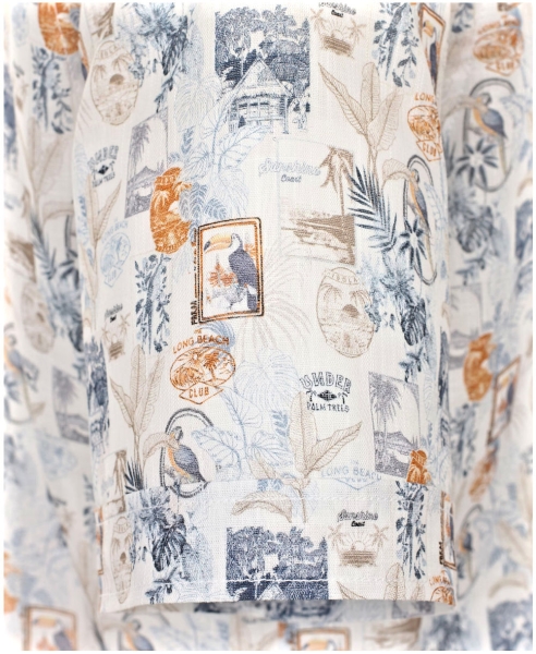 Casa Moda Kurzarmhemd weiss blau orange Fancy Print Leinenstruktur