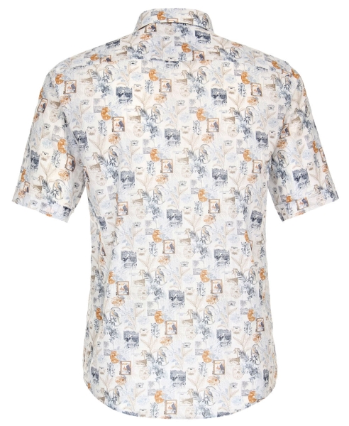 Casa Moda Kurzarmhemd weiss blau orange Fancy Print Leinenstruktur