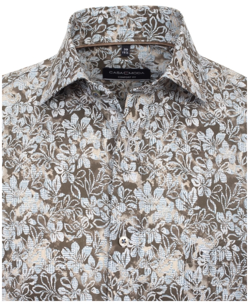 Casa Moda Premium Comfort Fit Kurzarmhemd braun blau Floralprint