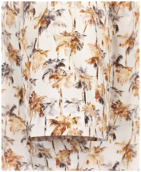 Casa Moda Premium Comfort Fit Kurzarmhemd beige braun Print Palmen