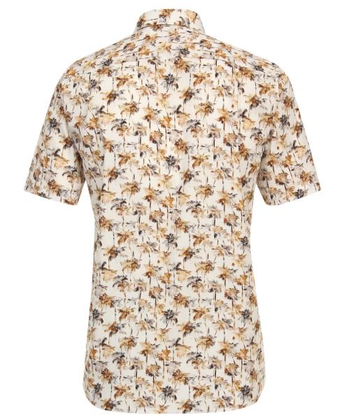 Casa Moda Premium Comfort Fit Kurzarmhemd beige braun Print Palmen