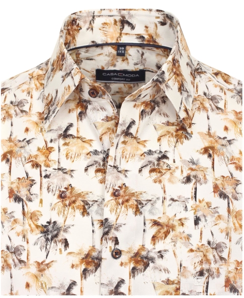 Casa Moda Premium Comfort Fit Kurzarmhemd beige braun Print Palmen
