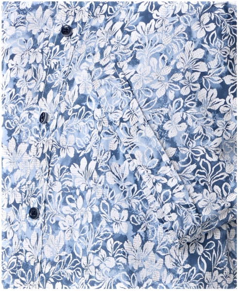 Casa Moda Comfort Fit Kurzarmhemd blau weiss Floralprint