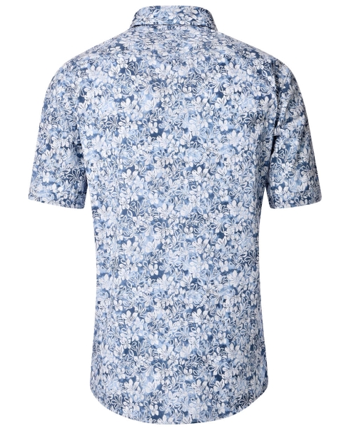 Casa Moda Comfort Fit Kurzarmhemd blau weiss Floralprint