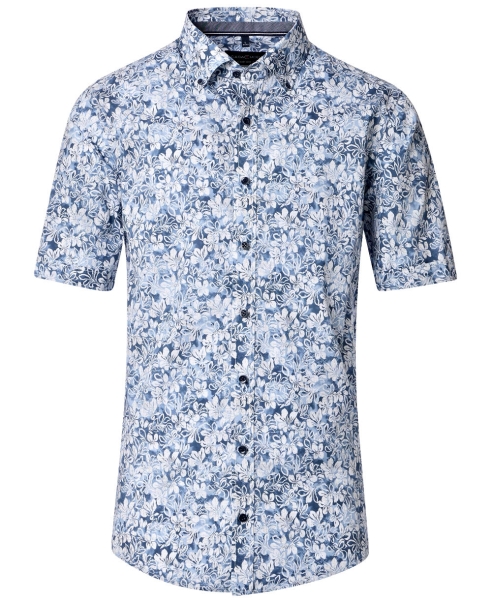 Casa Moda Comfort Fit Kurzarmhemd blau weiss Floralprint
