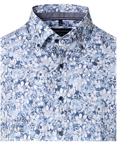 Casa Moda Comfort Fit Kurzarmhemd blau weiss Floralprint