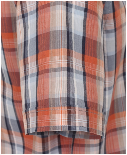 Casa Moda Casual Fit Kurzarmhemd Shorter Style orange blau Karo