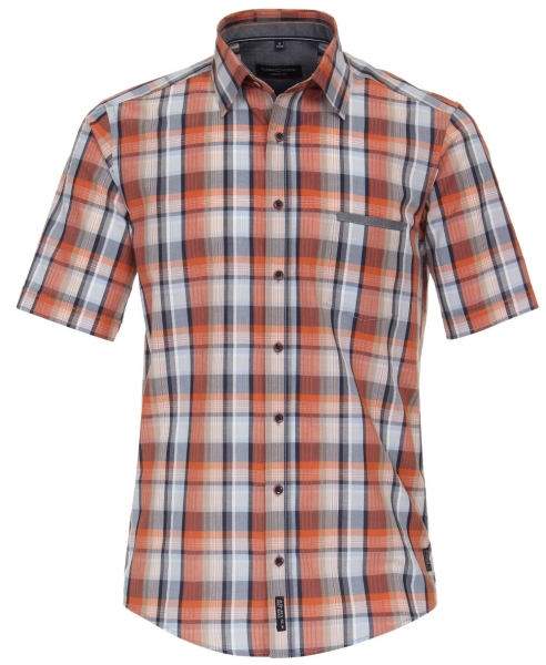 Casa Moda Casual Fit Kurzarmhemd Shorter Style orange blau Karo