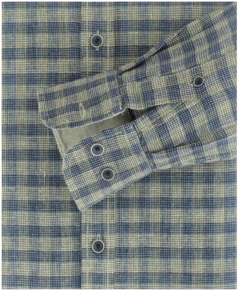Casa Moda Casual Fit Langarmhemd Shorter Style Leinenedition grün blau Karo