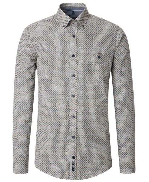 Casa Moda Casual Fit Langarmhemd beige braun blau Miniprint ÄL 72cm