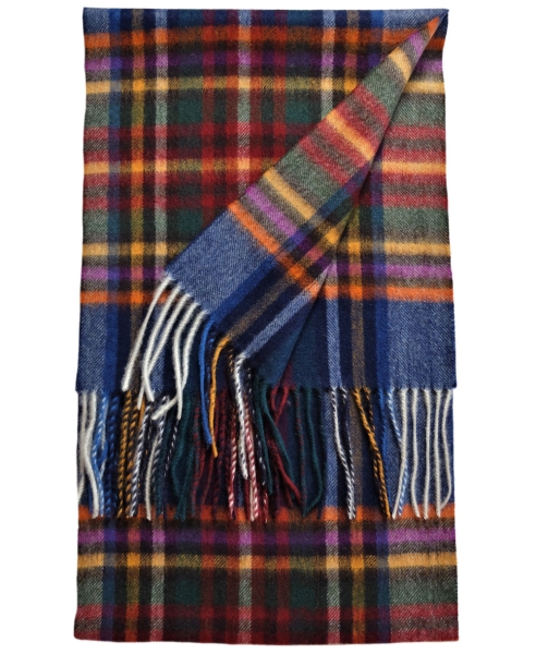 Hemley Schal Wolle Kaschmir in dunkelblau multicolor englisch Karo 30x196 cm