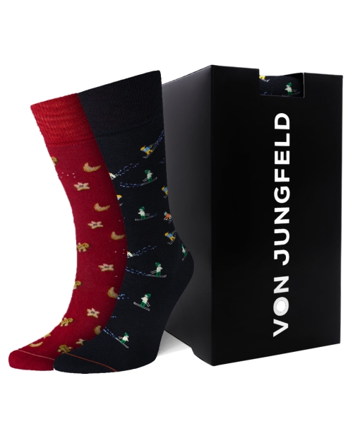 von Jungfeld 1 Paar Herrensocken in 2 Farben mit Wintermotiven