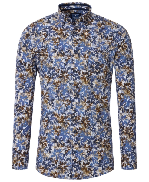 REDMOND Langarmhemd Comfort Fit braun multicolor Print Floral