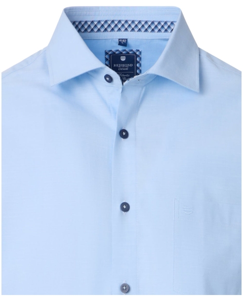 REDMOND Kurzarmhemd blau Slubgarn Struktur Casual Comfort Fit