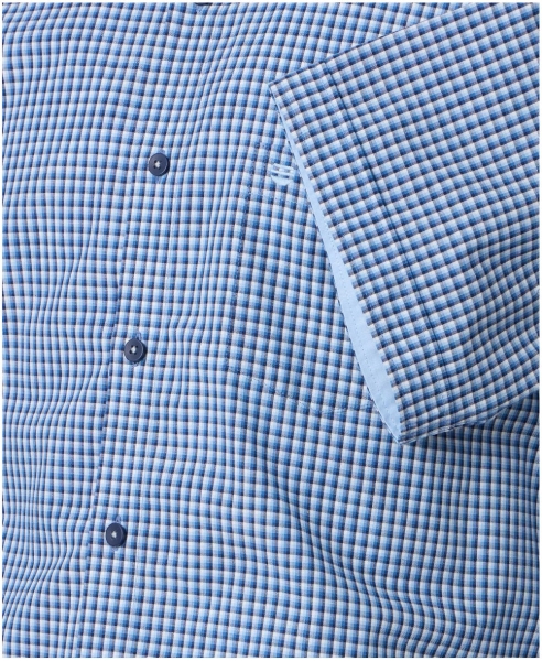 REDMOND Kurzarmhemd blau Kleinkaro Casual Comfort Fit