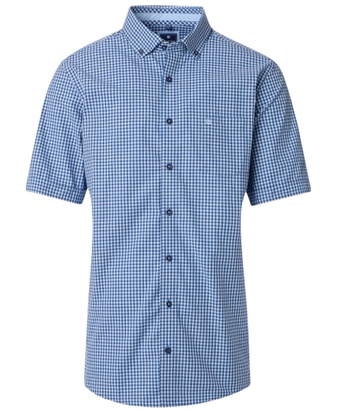 REDMOND Kurzarmhemd blau Kleinkaro Casual Comfort Fit