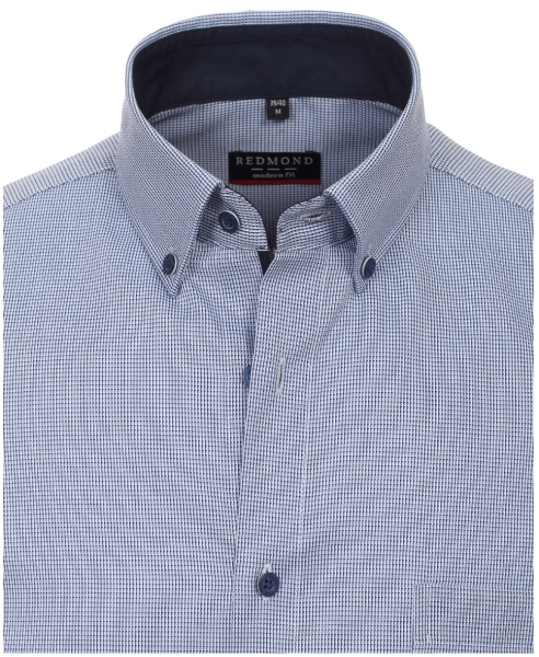 REDMOND Langarmhemd Modern Fit blau Struktur
