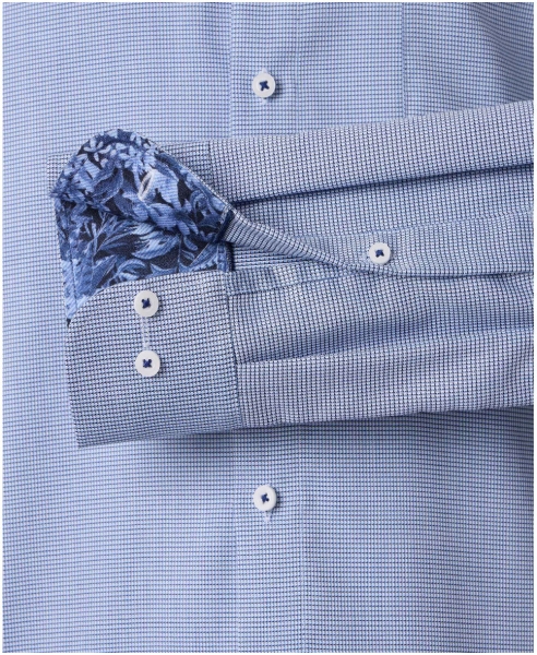 REDMOND Langarmhemd Modern Fit blau Struktur Floralpatches