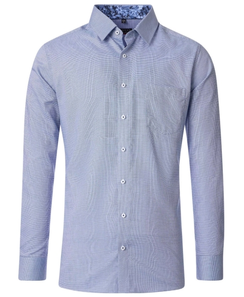 REDMOND Langarmhemd Modern Fit blau Struktur Floralpatches