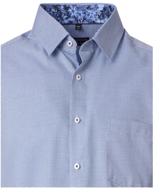 REDMOND Langarmhemd Modern Fit blau Struktur Floralpatches