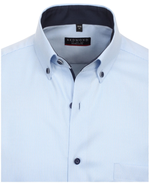 REDMOND Langarmhemd Modern Fit hellblau Struktur