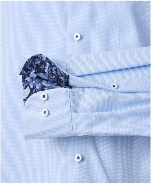 REDMOND Langarmhemd Modern Fit hellblau Struktur Floralpatches