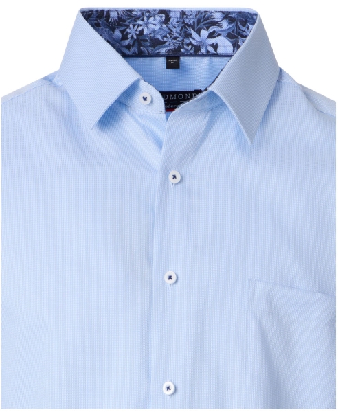 REDMOND Langarmhemd Modern Fit hellblau Struktur Floralpatches