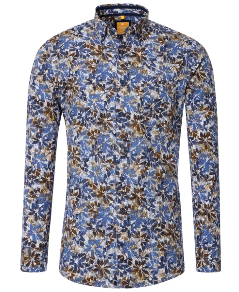 REDMOND Langarmhemd Casual Modern Fit braun multicolor Print Floral