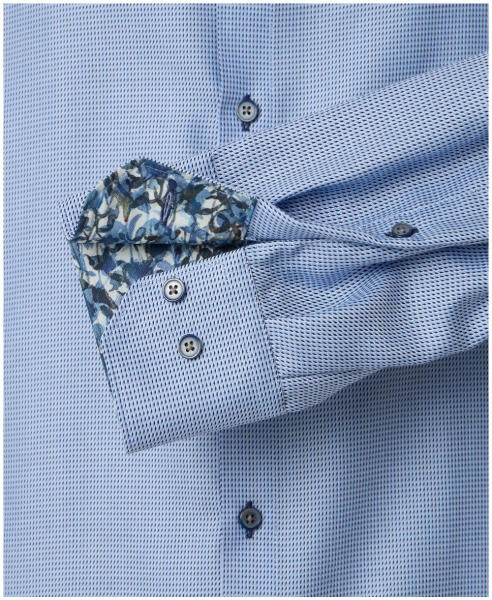 Venti Modern Fit Langarmhemd hellblau Hahnentritt Doppelkragen ÄL 72cm