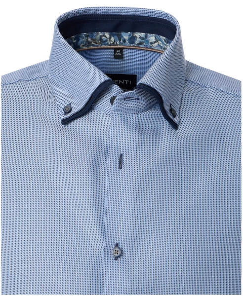 Venti Modern Fit Langarmhemd hellblau Hahnentritt Doppelkragen ÄL 72cm