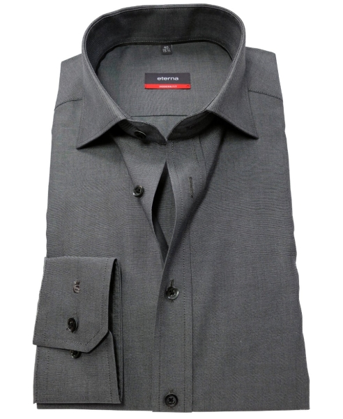 eterna Modern Fit Langarmhemd in Feinoxford dunkelgrau
