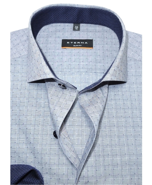 eterna Slim Fit Langarmhemd blau Strukturkaro ÄL 72cm Patches