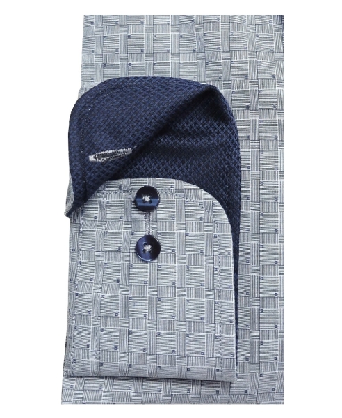eterna Slim Fit Langarmhemd blau Strukturkaro ÄL 72cm Patches