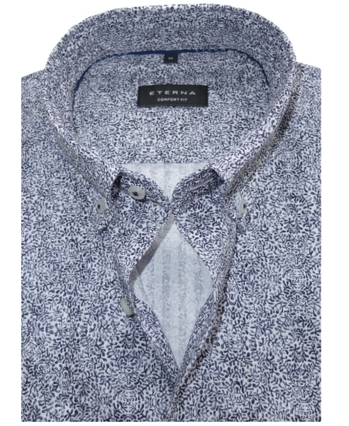 eterna Comfort Fit Kurzarmhemd weiss dunkelblau Alloverprint