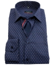 eterna Modern Fit Langarmhemd dunkelblau Miniprint rot-weiss